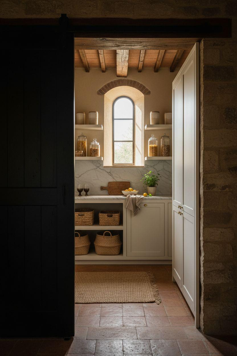 Hidden Pantry - dramatic Tuscan farmhouse with stone walls