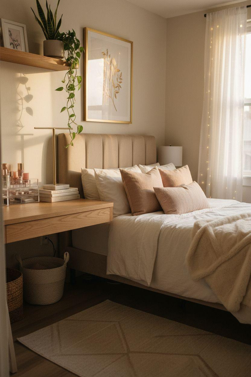 Luxury Dorm Room with velvet headboard