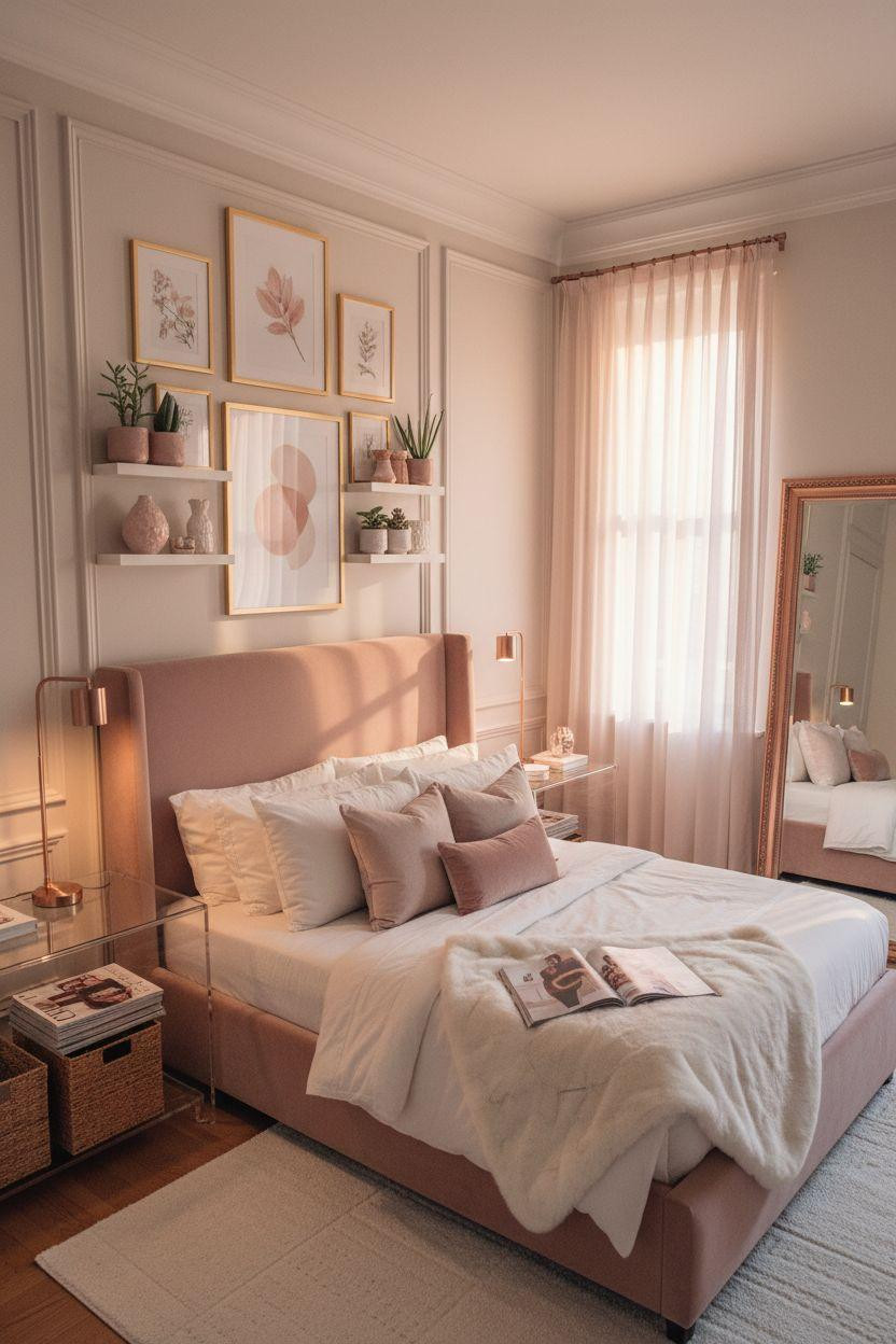 Luxury Dorm Room with blush and rose gold palette