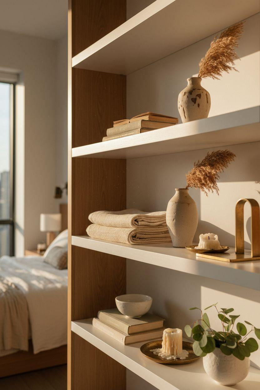 Master Bedrooms Ideas For Couples - floating shelf styling