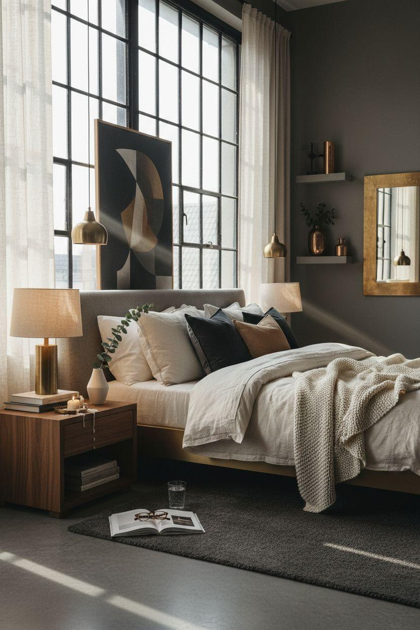 Master bedrooms decor modern - contemporary bedroom with metallic accents