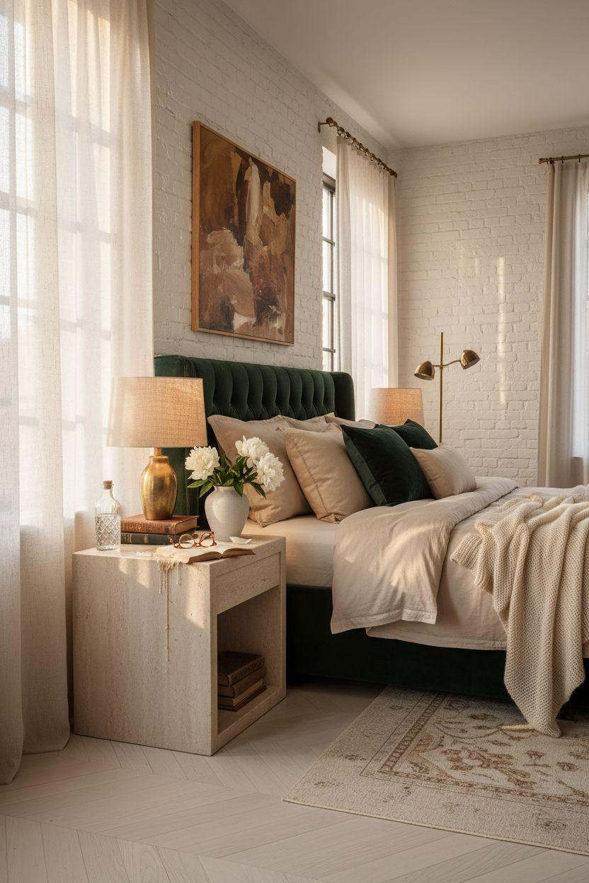 Master bedrooms decor modern - elegant bedroom with emerald velvet