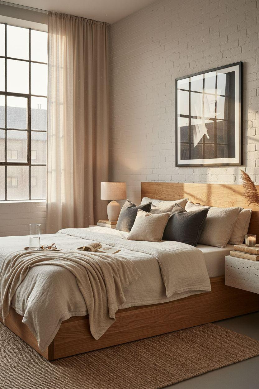 Master bedrooms decor modern - white oak bedroom with travertine