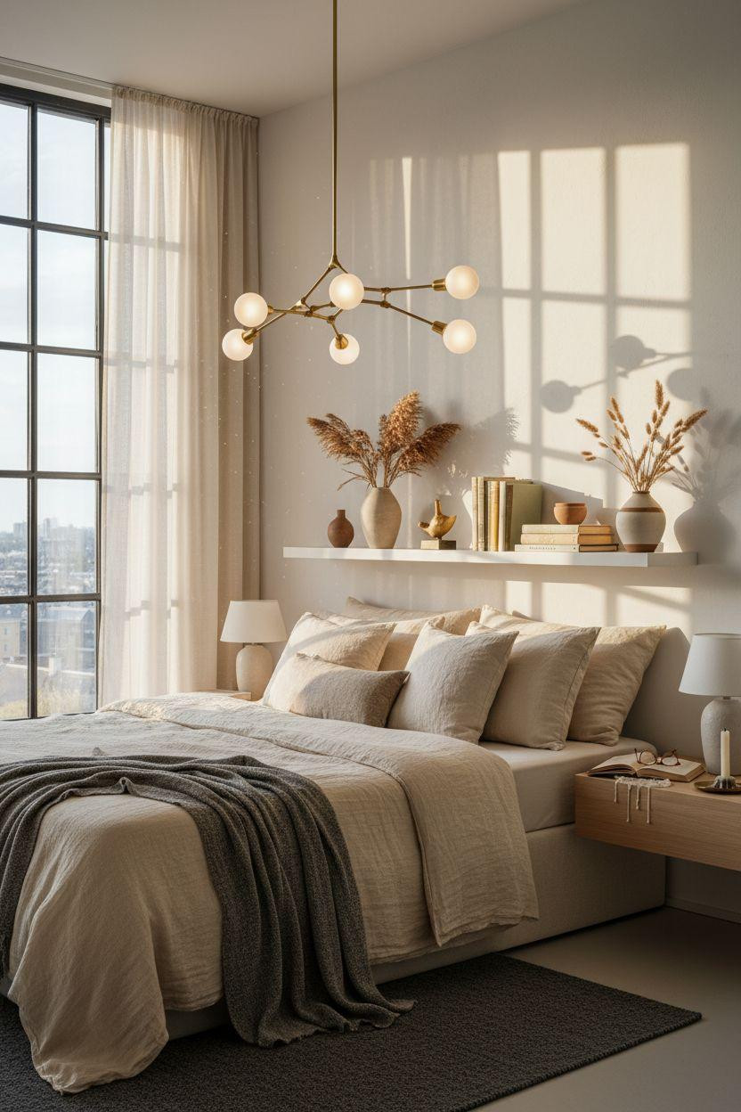 Master bedrooms decor modern - bedroom with sculptural chandelier