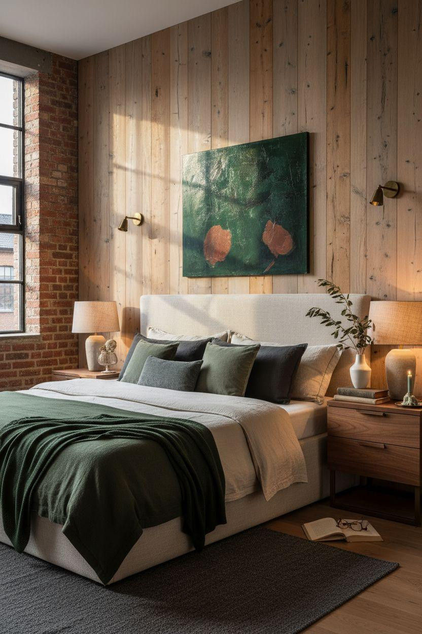 Master Bedrooms With Accent Wall - reclaimed white oak planks with natural weathering