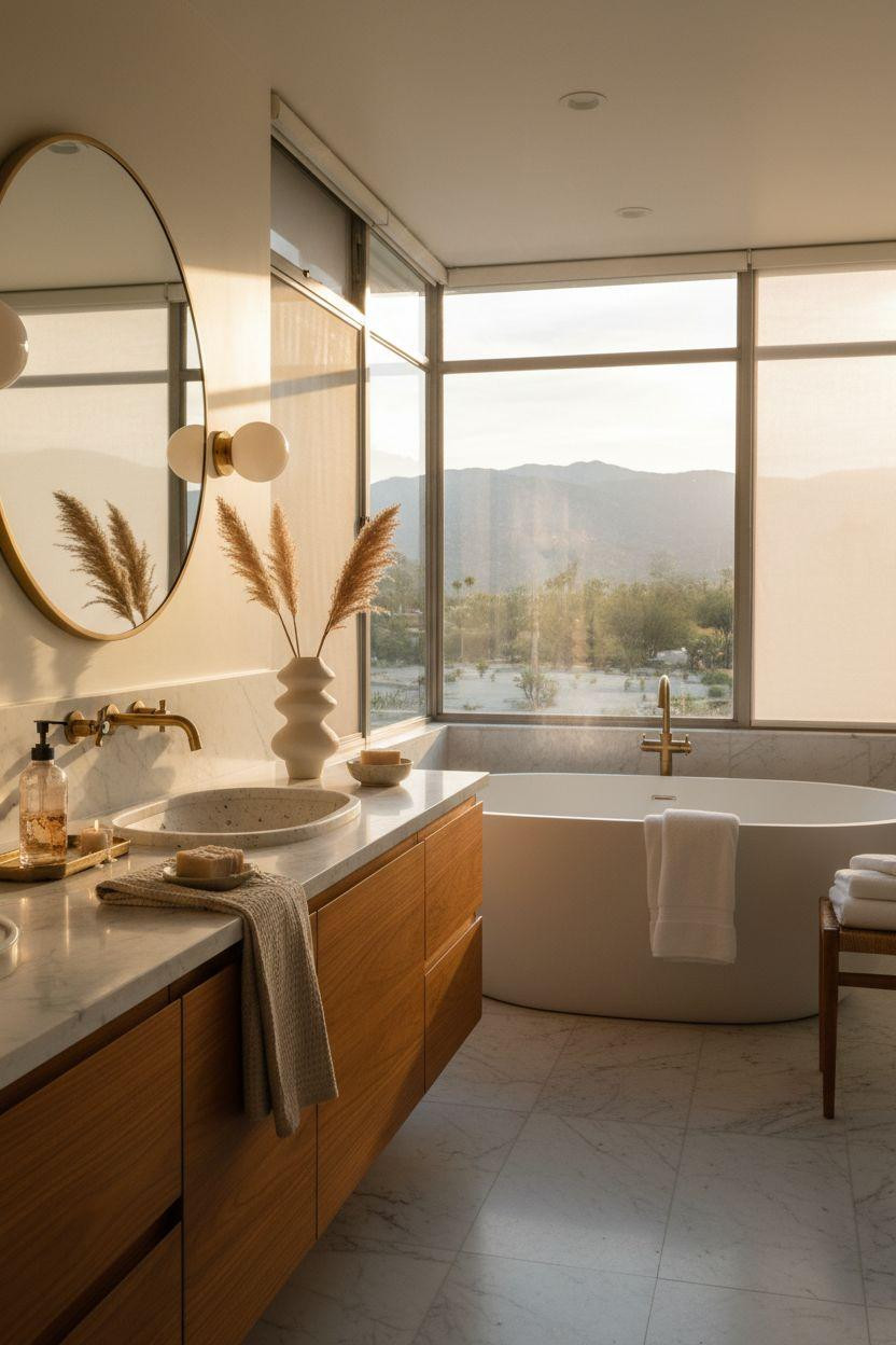 mid century modern bathroom - architectural design with desert views