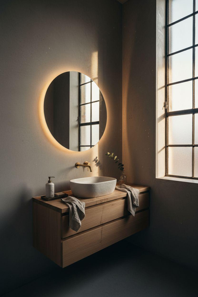 Bathroom Mirror - modern guest toilet transformation in warehouse conversion