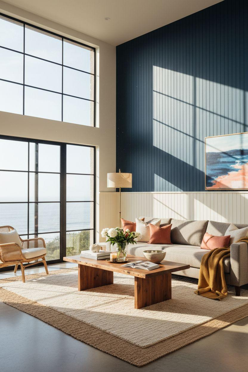 Bead Board Walls - coastal living space with bold color