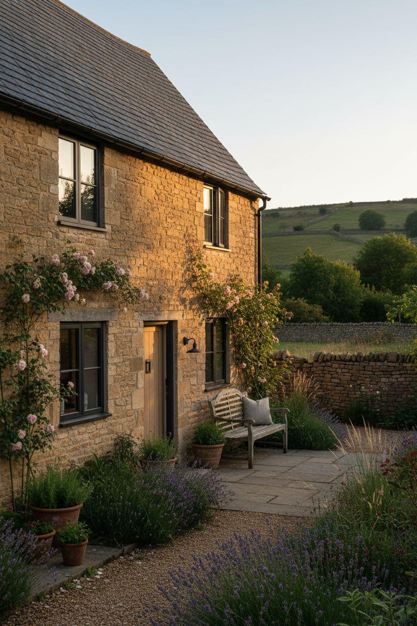 Modern Cottage Homes - Cotswold stone with modern black windows