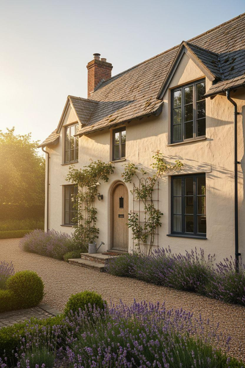 Modern Cottage Homes - cream stucco with weathered slate tiles