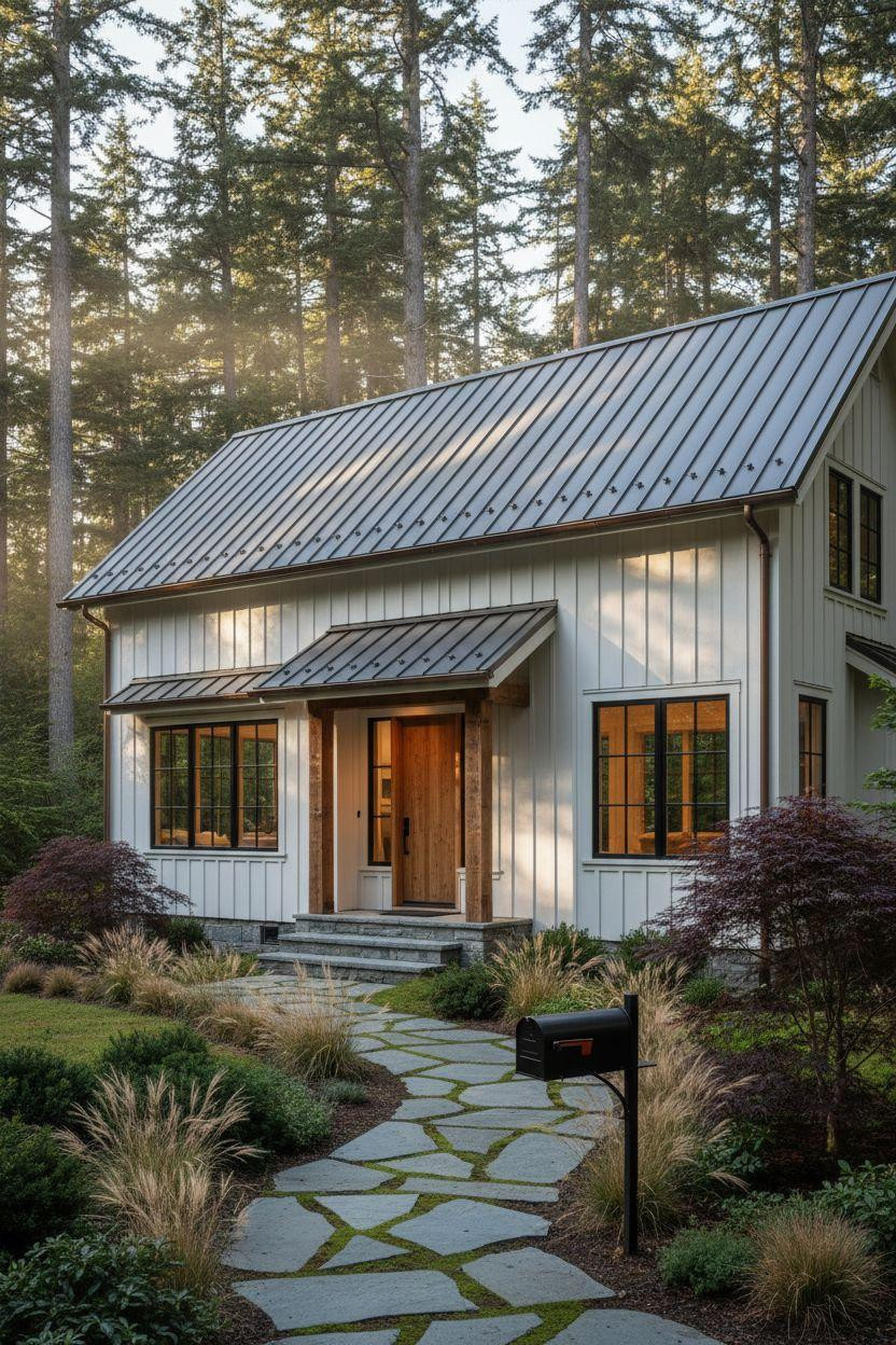 Modern Cottage Homes - white cottage surrounded by forest