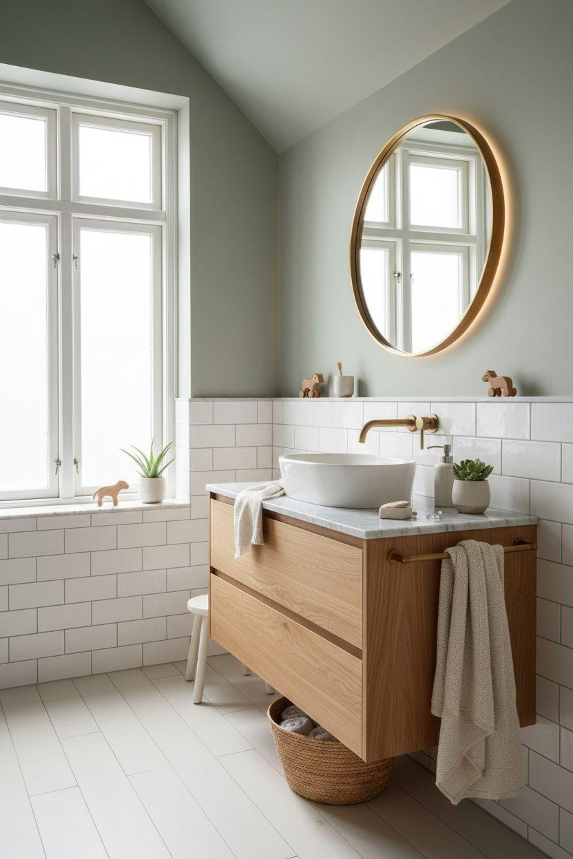 Kids bathroom ideas combining natural materials and elegant finishes