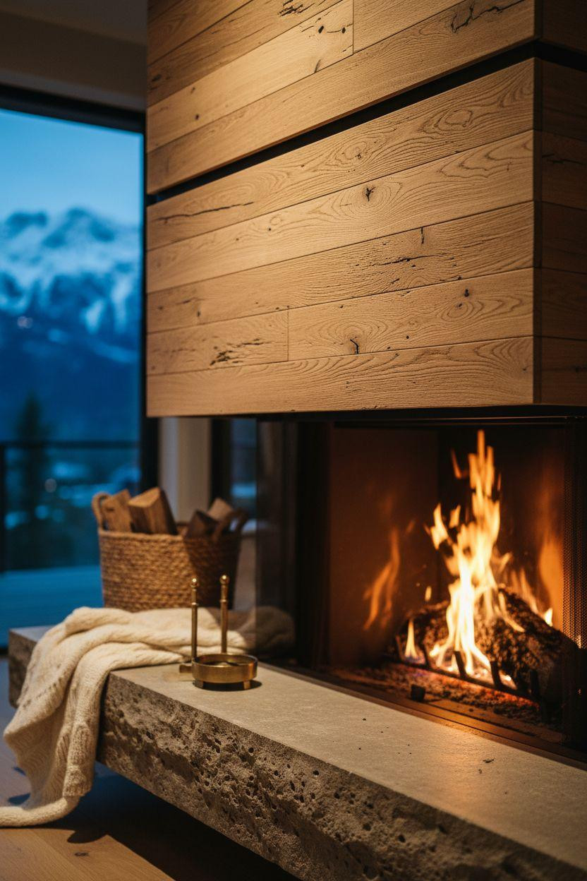 Fireplace Ideas - reclaimed wood planks with natural grain texture