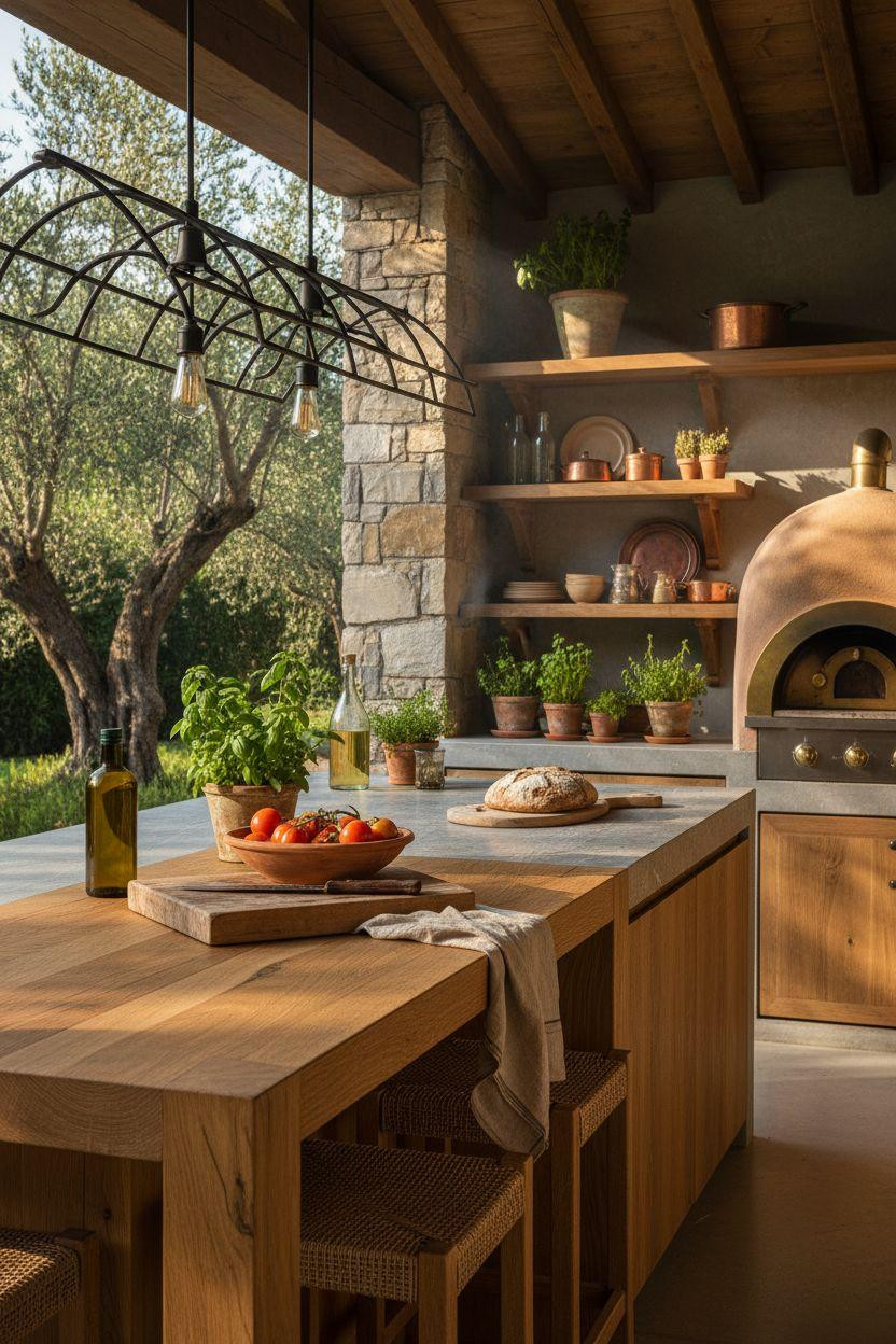 Outdoor Kitchen Ideas - serene garden kitchen with oak details