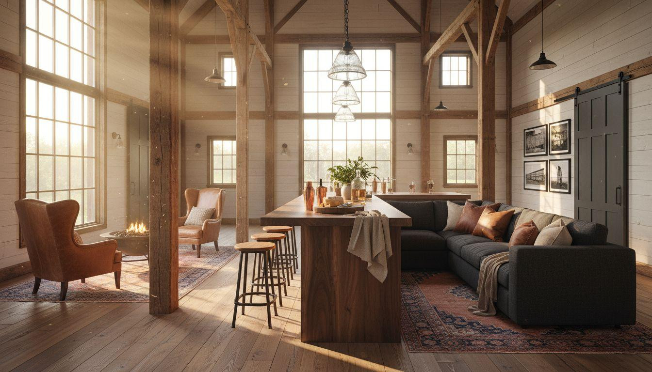 Party Barn Interior - open floor plan with live-edge bar