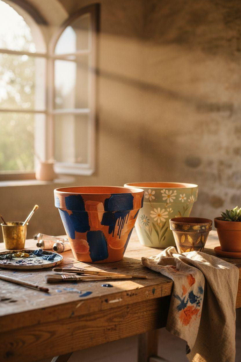 Plant Pot Painting Ideas - close up of hand painted patterns