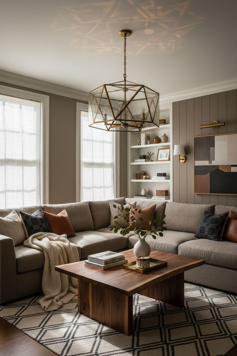 Pottery Barn Living Room Ideas - modern lighting with transitional furniture