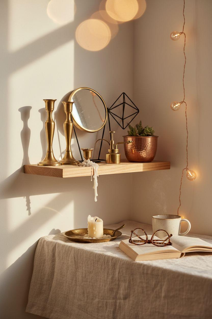 Renter Friendly Decorating - brass candlesticks and metallic details