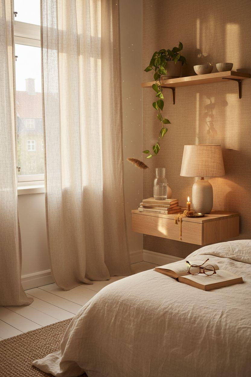 Renter Friendly Decorating - bedroom with peel and stick grasscloth panel