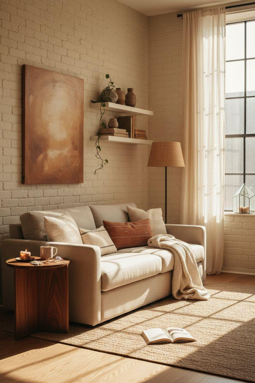 Renter Friendly Decorating - compact living room with chunky knit throw