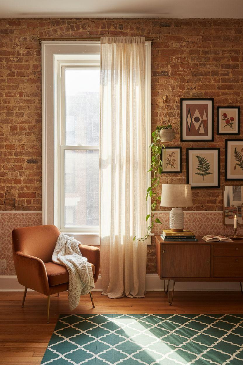 Renter Friendly Decorating - brick wall with brass frame collection
