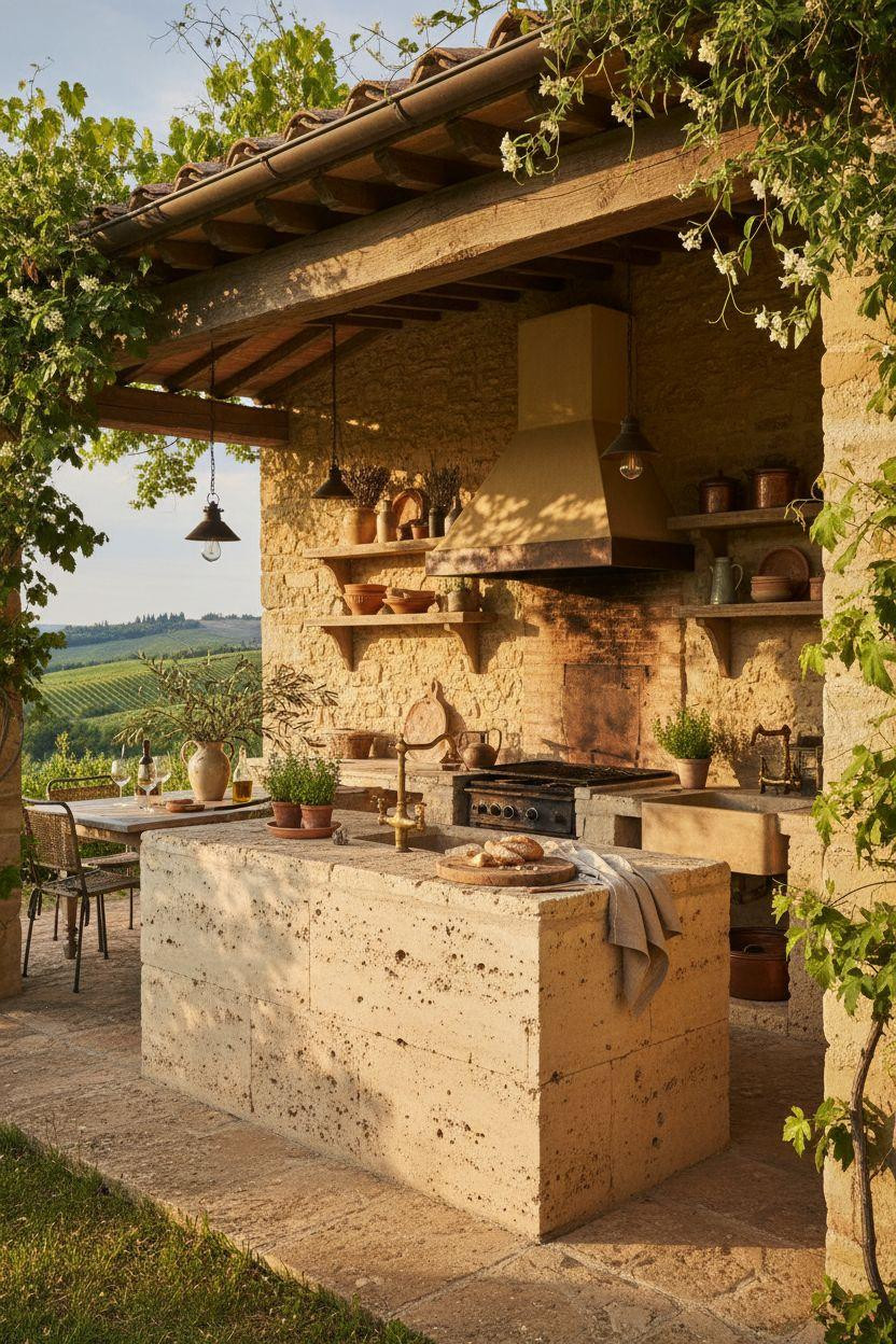 Outdoor Kitchen Ideas - architectural covered stone kitchen