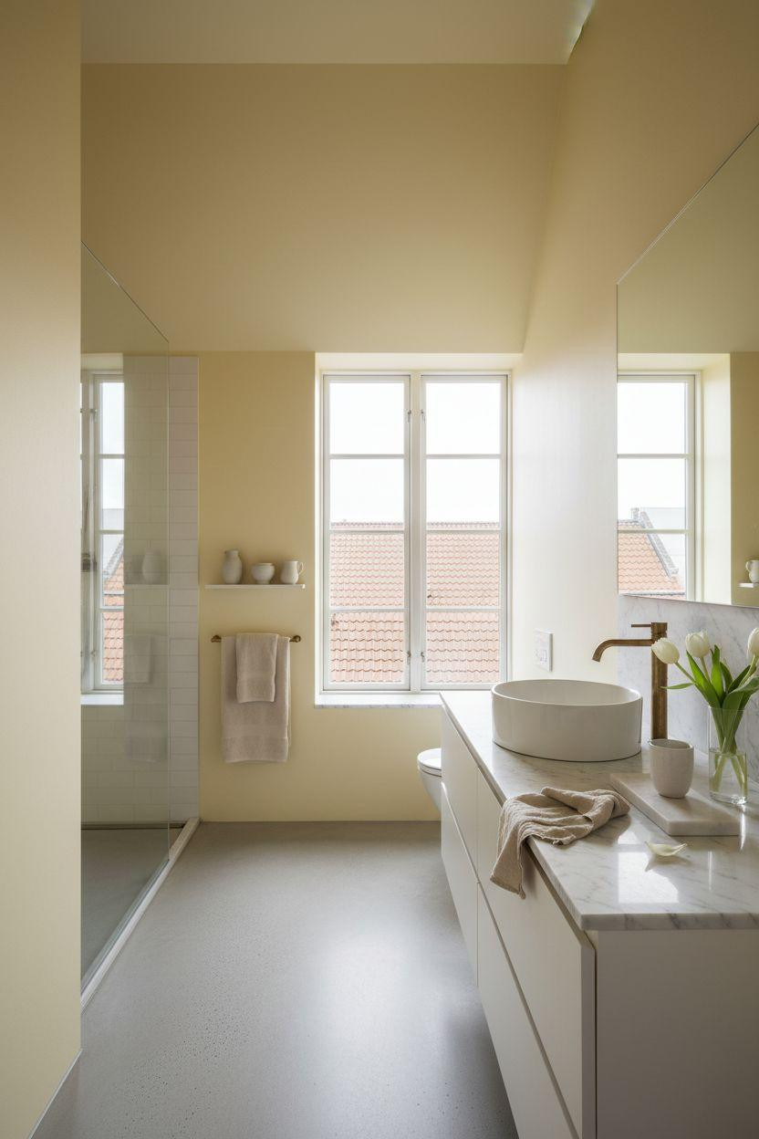 Yellow Bathroom with Scandinavian minimalism and soft tones
