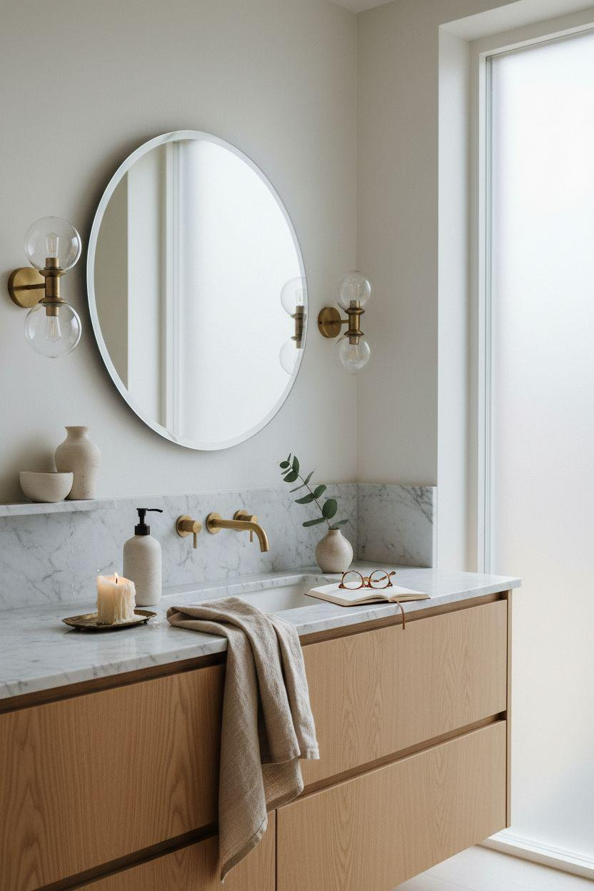 Bathroom Mirror - serene bathroom mirror lighting in Nordic style