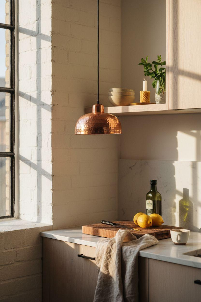 Small Kitchen corner with copper pendant