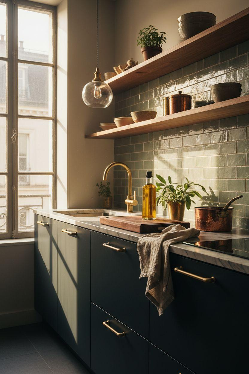 Small Kitchen with charcoal cabinets
