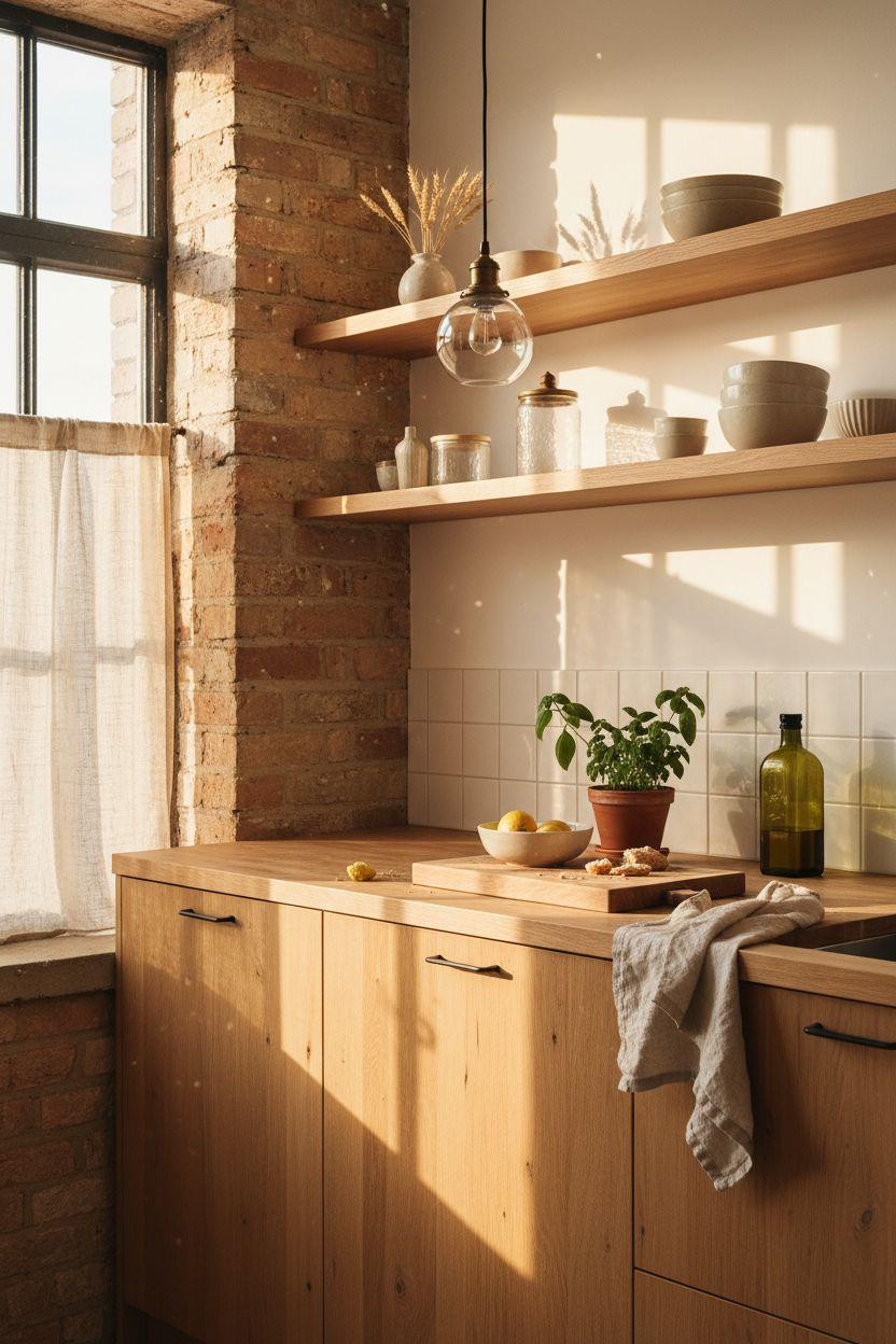 Small Kitchen with butcher block counters