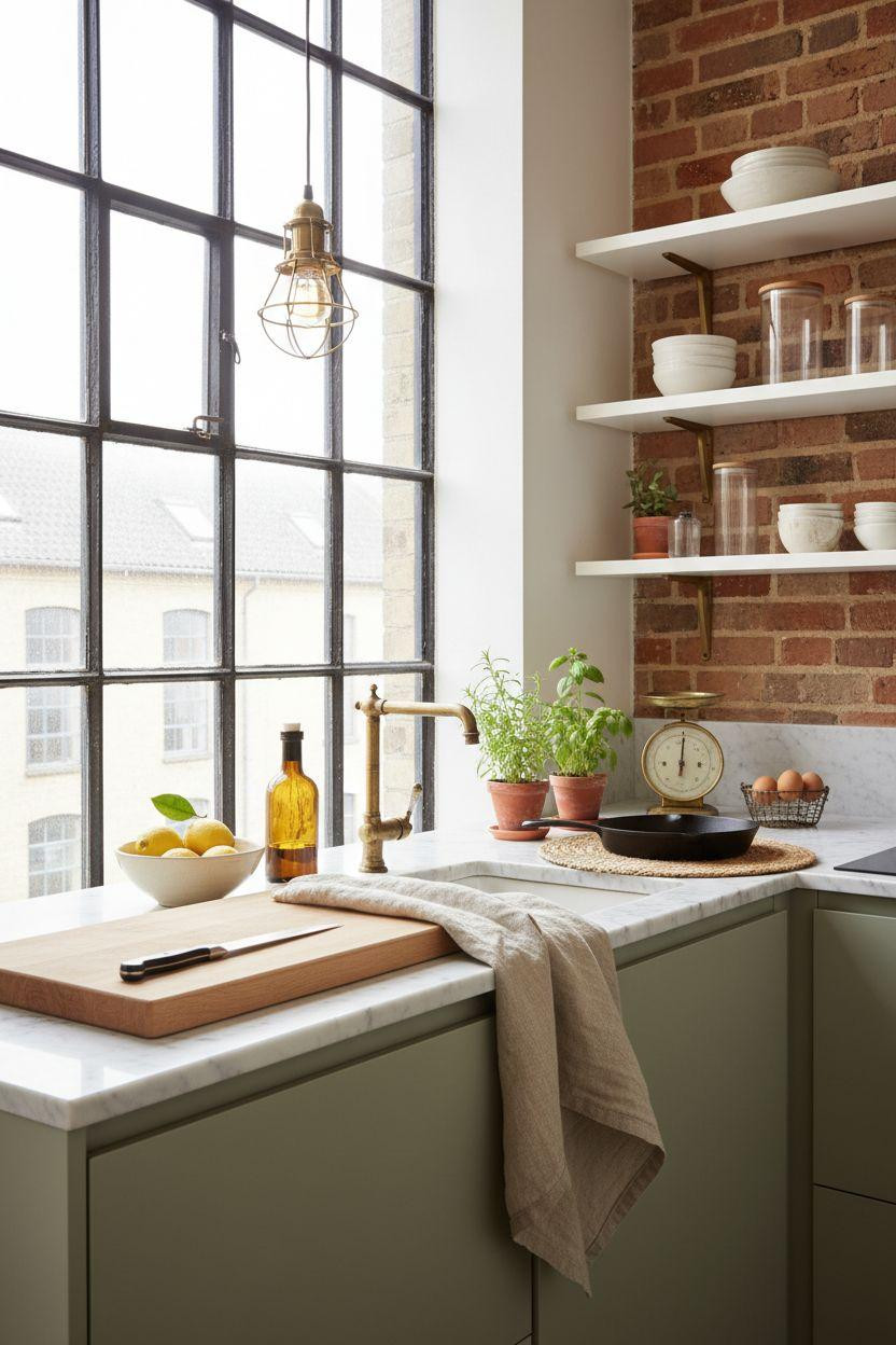 kitchen ideas for small spaces - sage green cabinetry