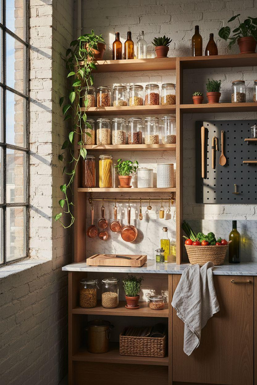 Kitchen Storage Ideas - geometric shelving layout