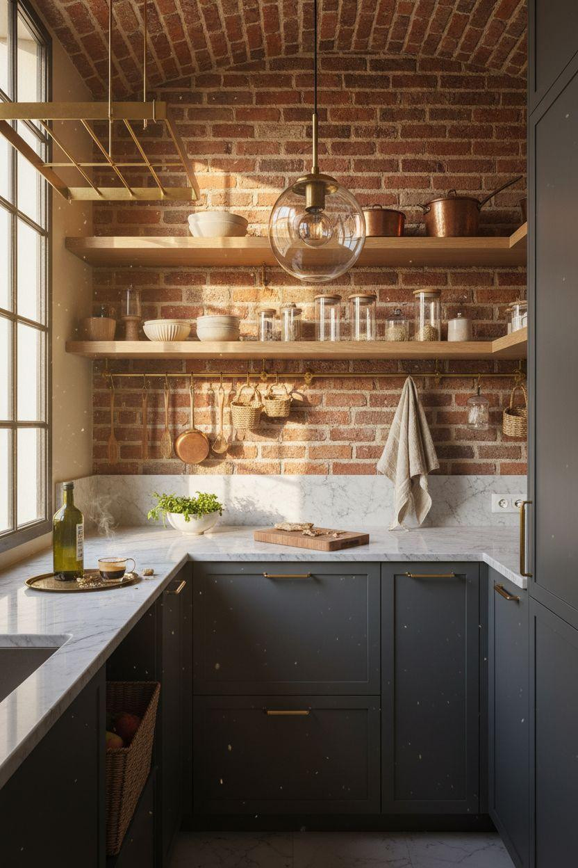 Kitchen Storage Ideas - vertical brass rail system