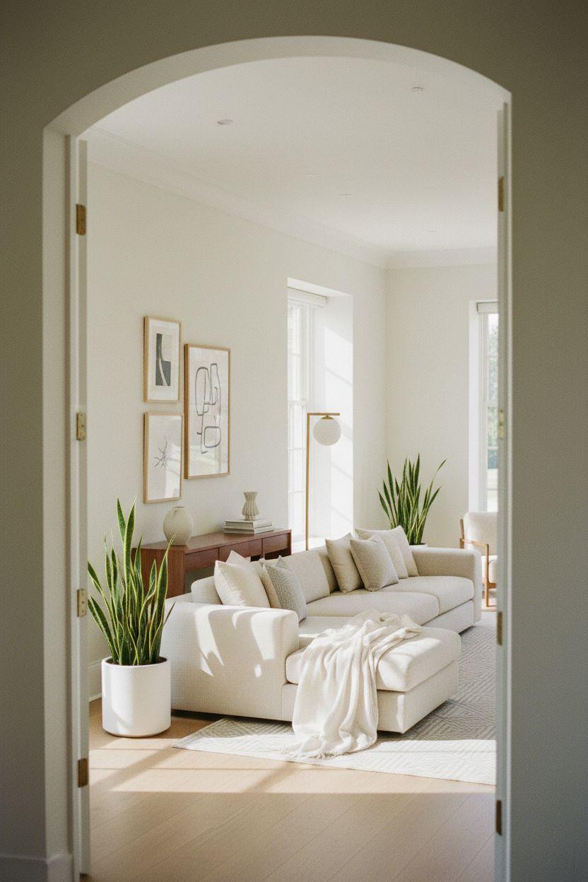 Small lounge ideas for open through spaces with bright airy feel