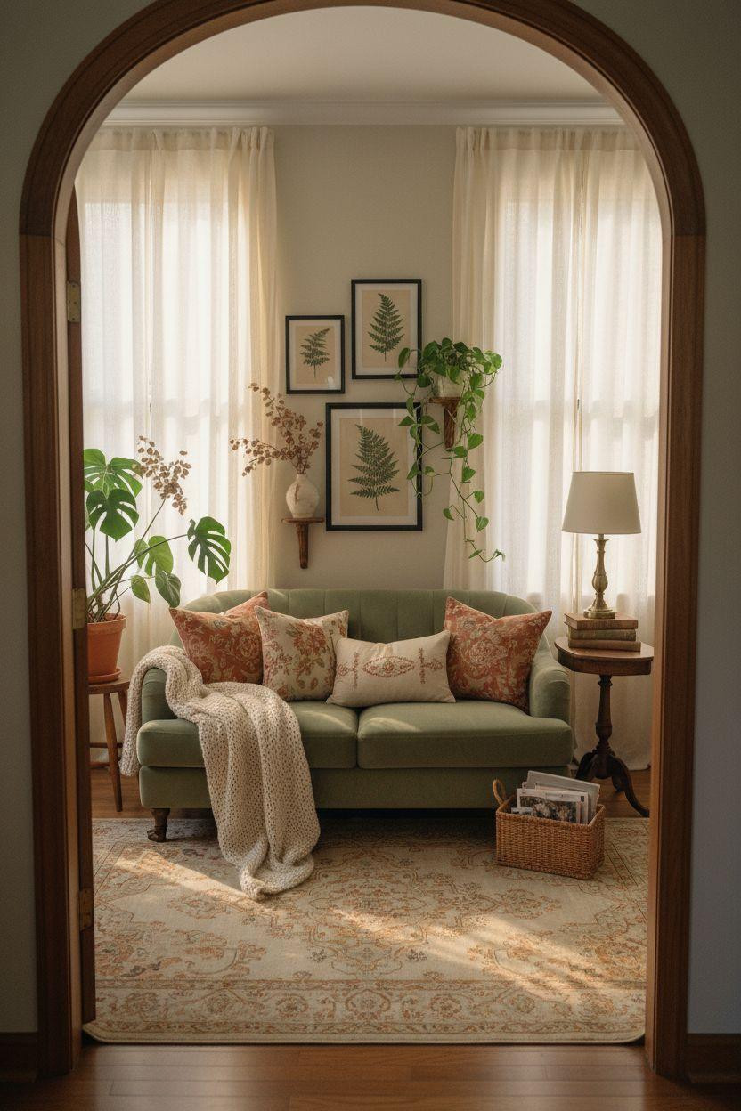 Small lounge ideas featuring vintage touches and lush plants