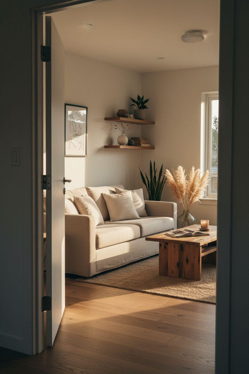 Small lounge ideas with natural oak and clean minimalist flow