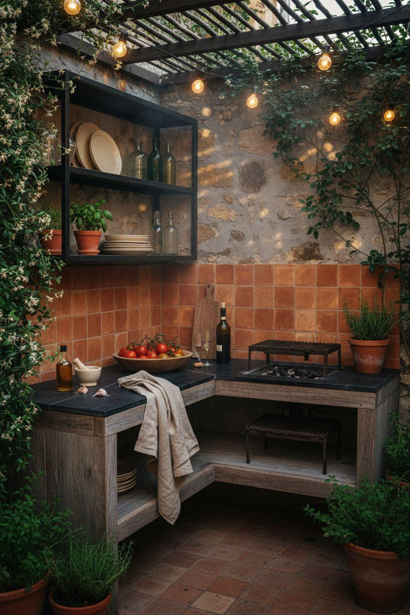 Outdoor Kitchen Ideas - compact Mediterranean design