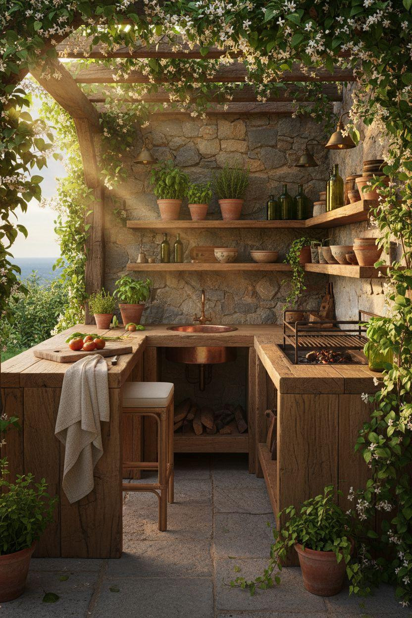 Outdoor Kitchen Ideas - intimate Mediterranean terrace kitchen