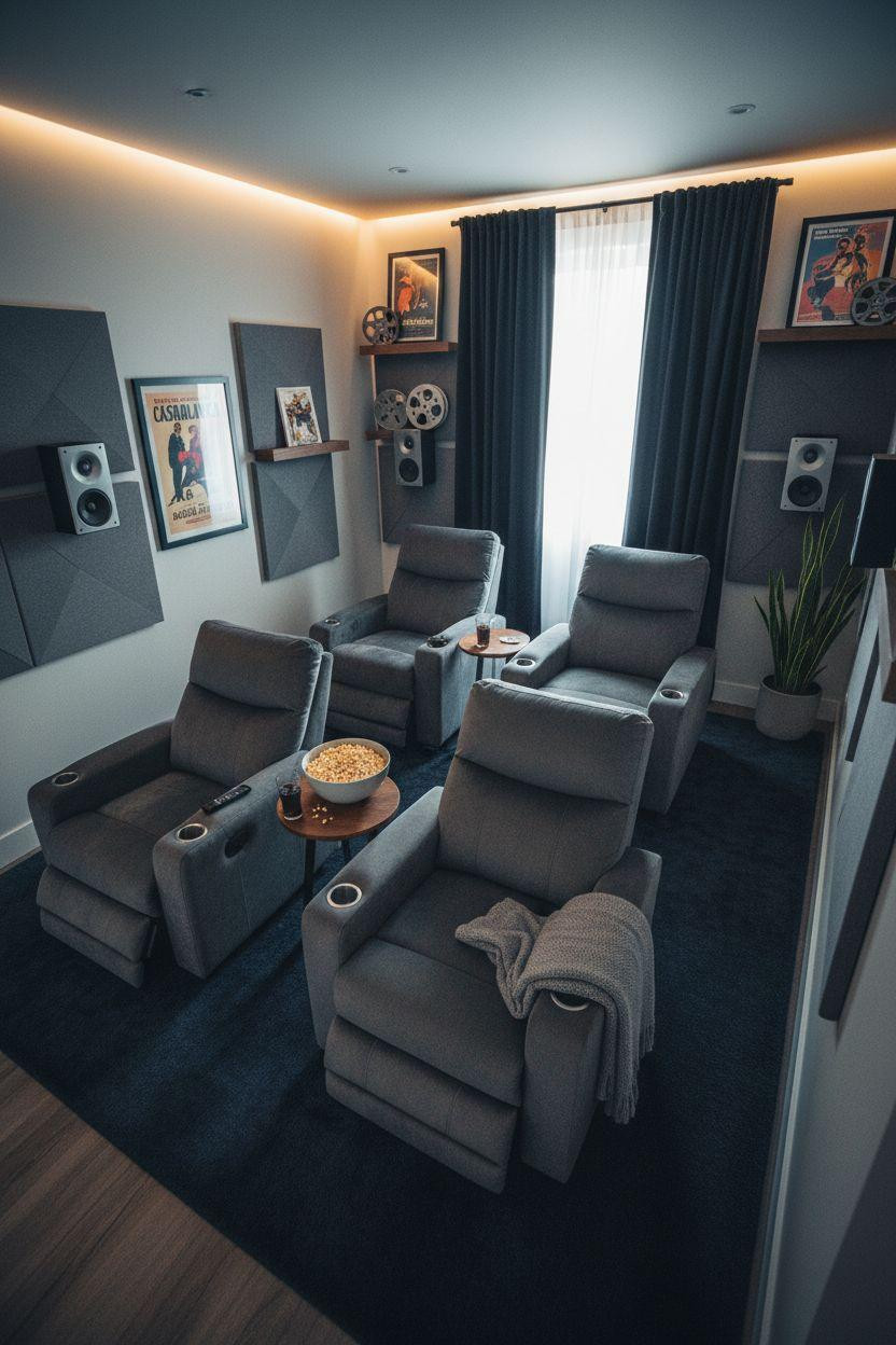 Small theatre room ideas with plush seating and modern audio