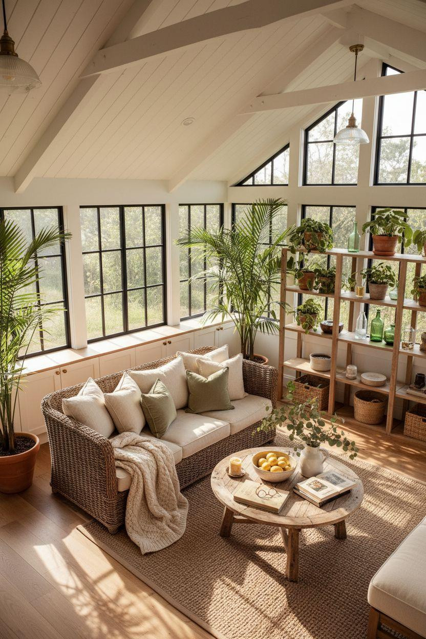 Sunroom ideas from above showing layout and natural materials