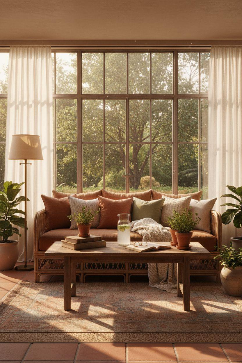 Sunporch ideas with terracotta tones and vintage furniture