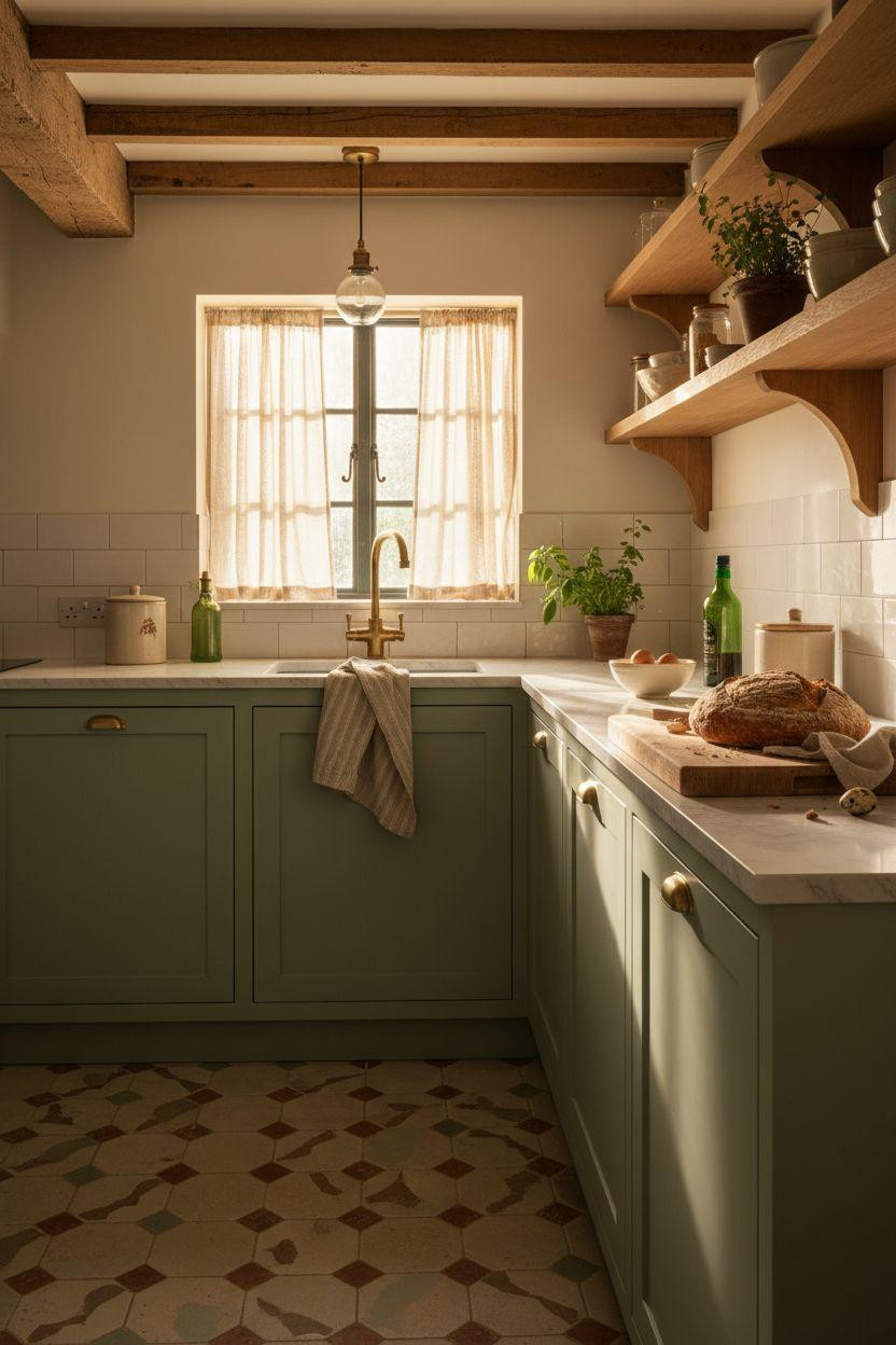 Tiny Farmhouse Kitchen - English cottage with patterned cement tile