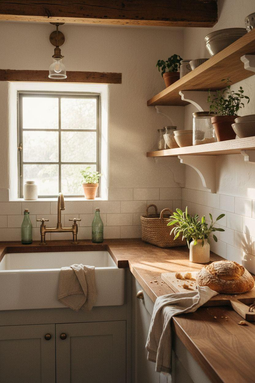 Tiny Farmhouse Kitchen - side view with copper farmhouse sink