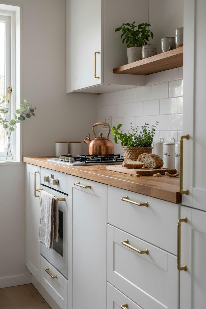 smallest kitchen ideas - floating shelves styled