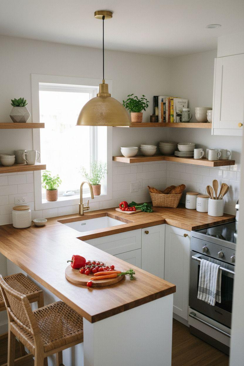 tiny kitchen ideas on a budget - white kitchen with breakfast bar