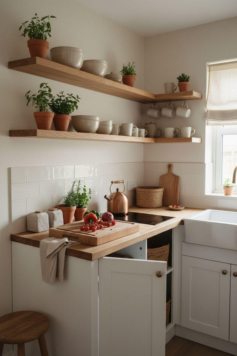 tiny kitchen ideas on a budget - compact setup with white cabinets