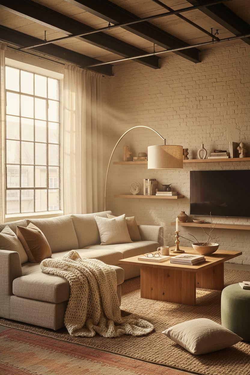 TV lounge with Belgian linen sofa and cozy textiles