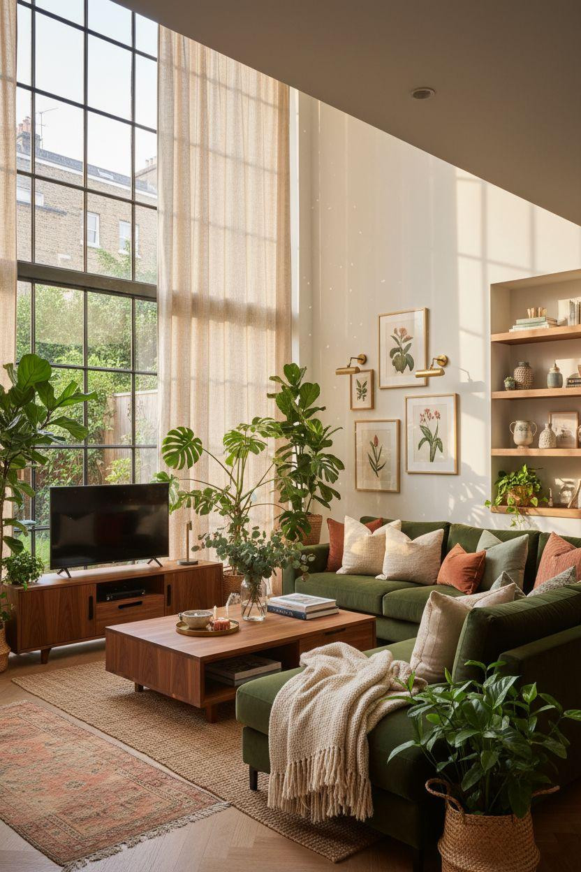 TV lounge with abundant greenery and natural light