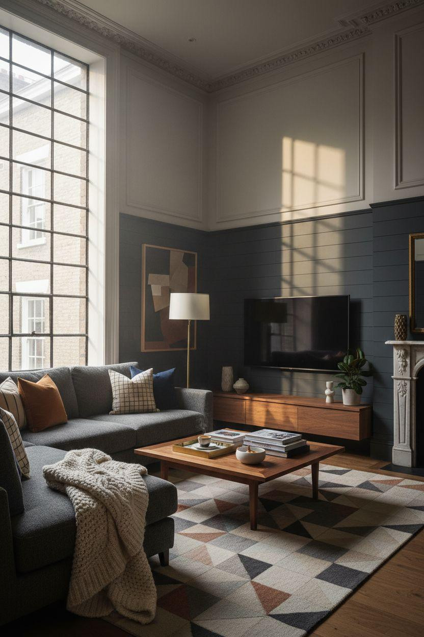 TV lounge featuring geometric patterns and modern design